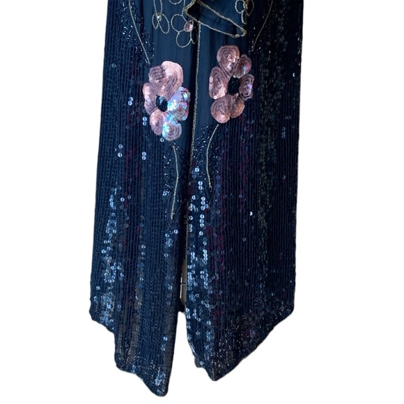 Vintage Beaded Sequin Silk Dress Size Large - Picture 6 of 16